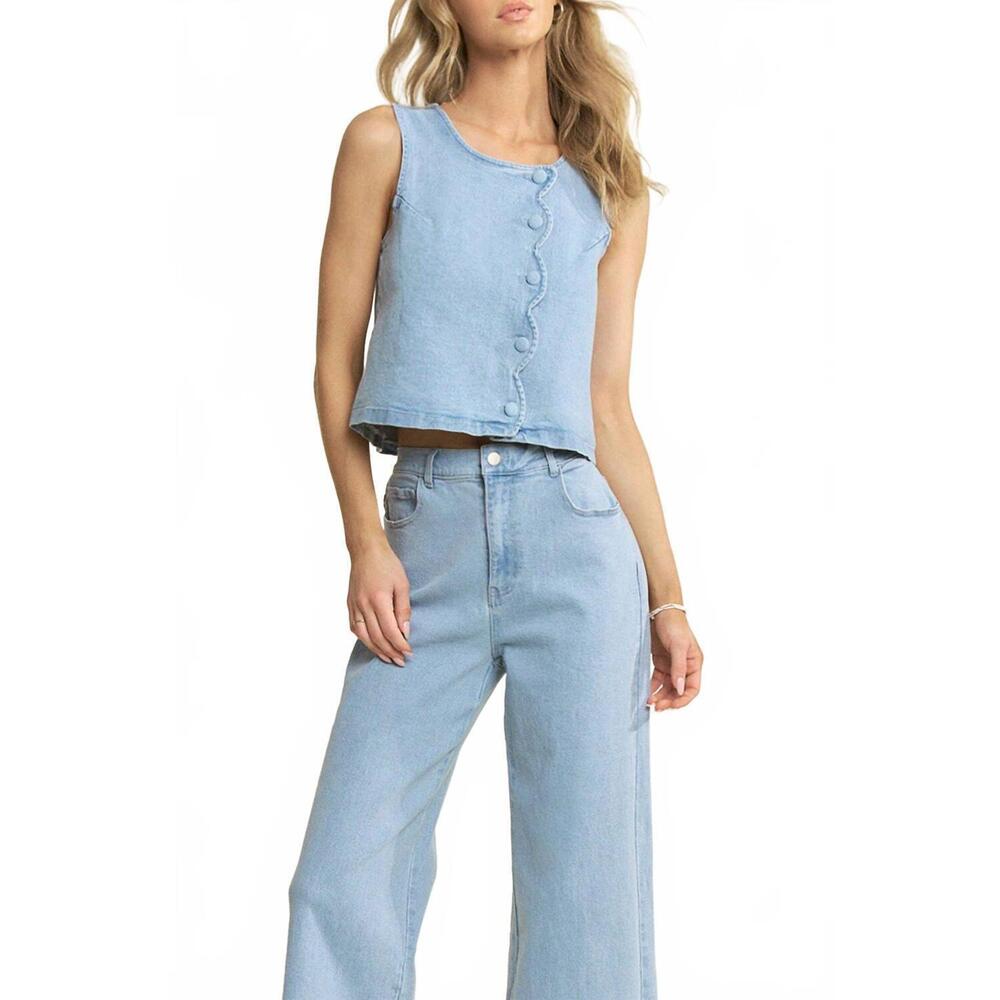NEW HERSY jeri denim scalloped top in blue